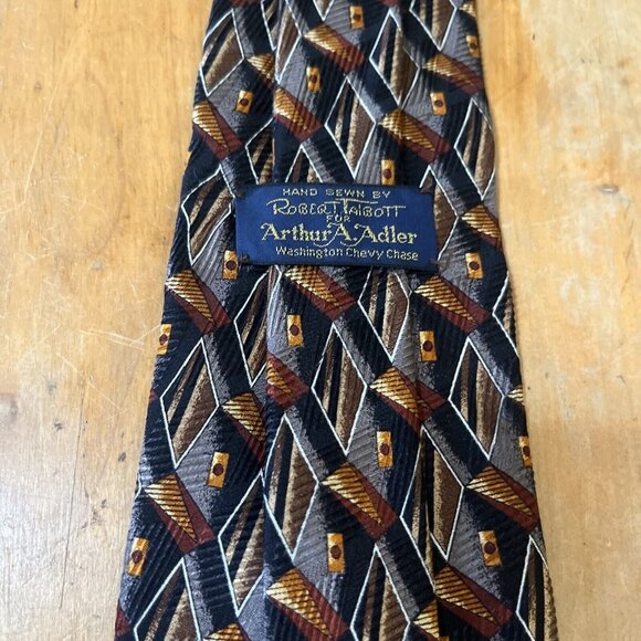 Robert Talbott for Arthur A Adler 100% Silk Neck Tie USA Black brown Gray Print - Picture 3 of 6